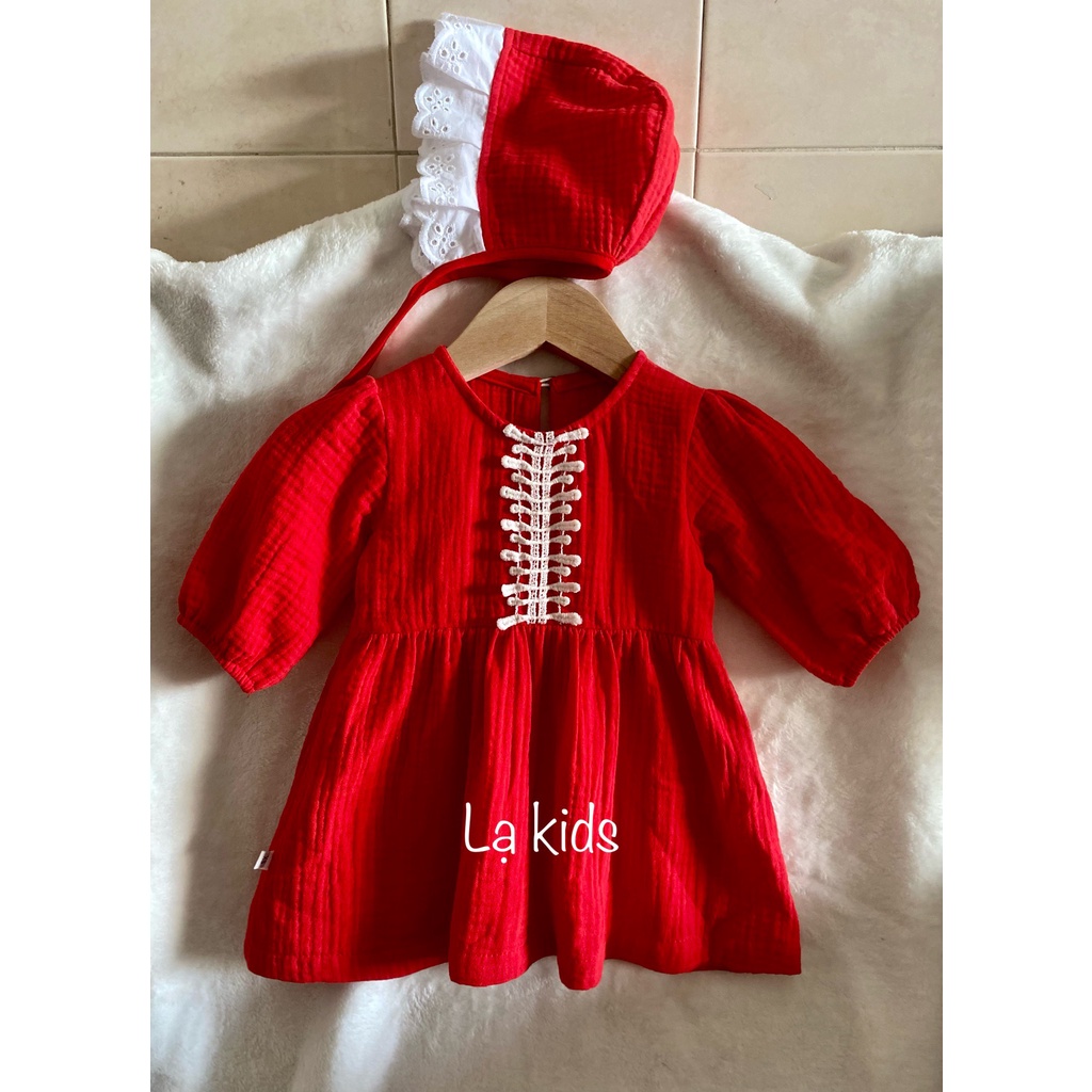 Đầm đỏ Noel, Tết cho bé gái,  , chất liệu xô muslin mềm mịn