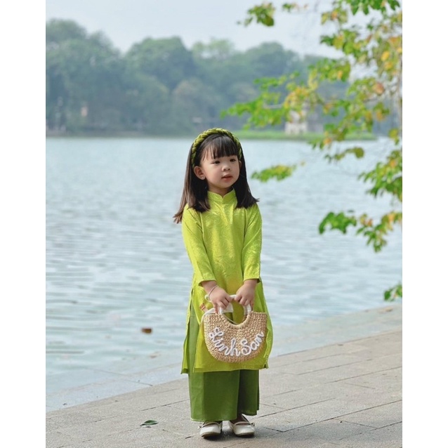 Set áo dài gấm cao cấp cho bé gái