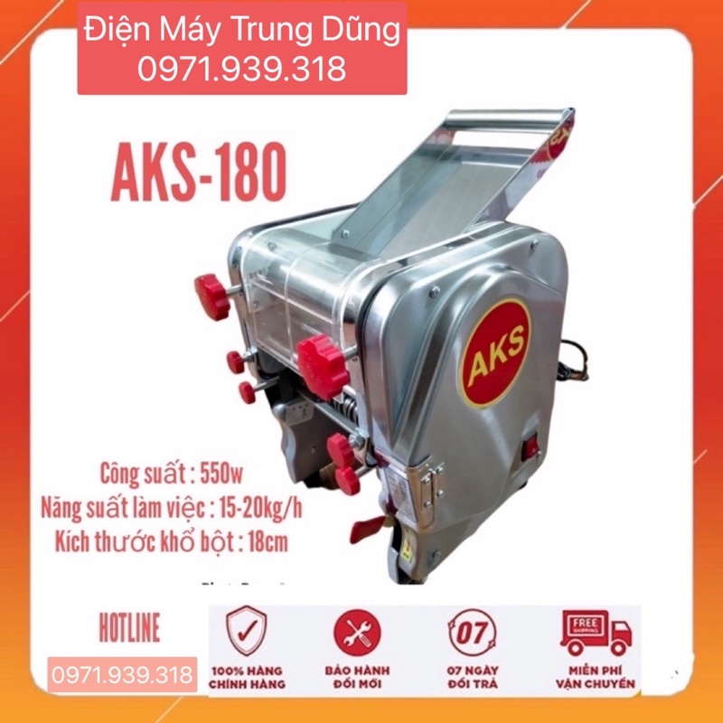Máy Cán Bột Cắt Sợi Làm Mì Tươi Chạy Điện AKS 180 Inox Toàn Bộ Trục Cán 18cm Lô Cắt Sợi Tròn,Sợi Dẹt Bảo Hành 12 Tháng