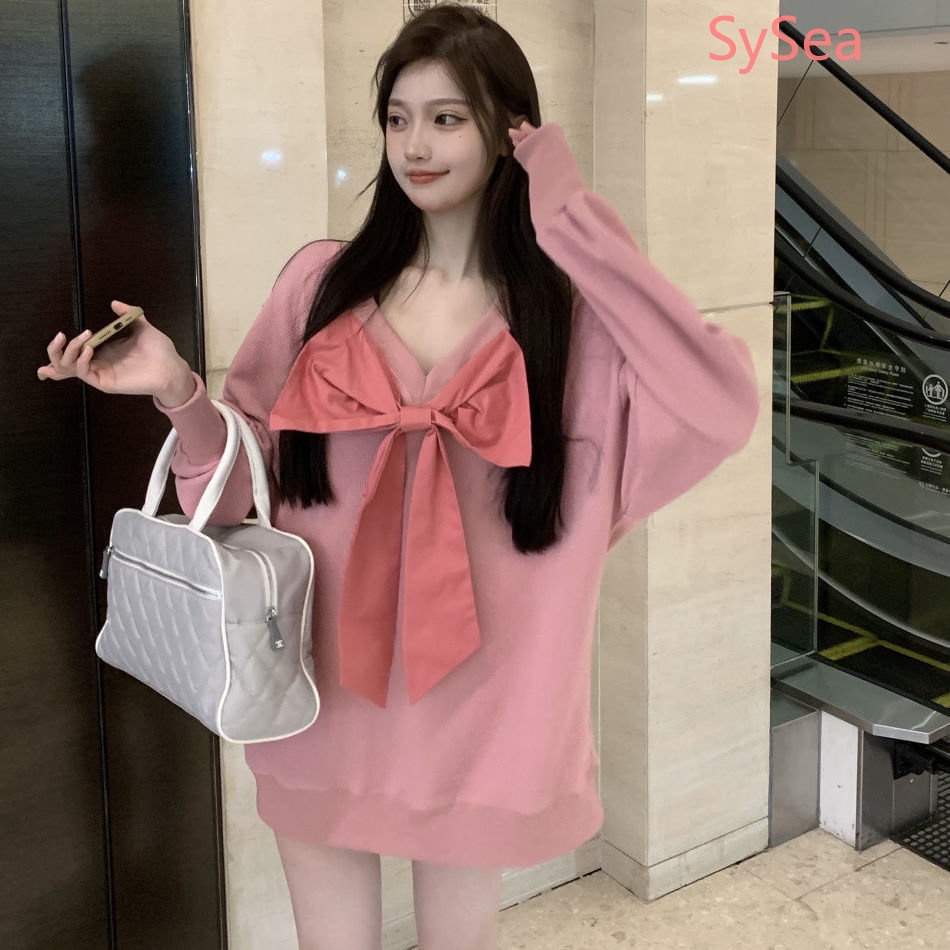 Áo Sweater Tay Dài Cổ Chữ V Oversize Thời Trang Mùa Thu Cho Nữ