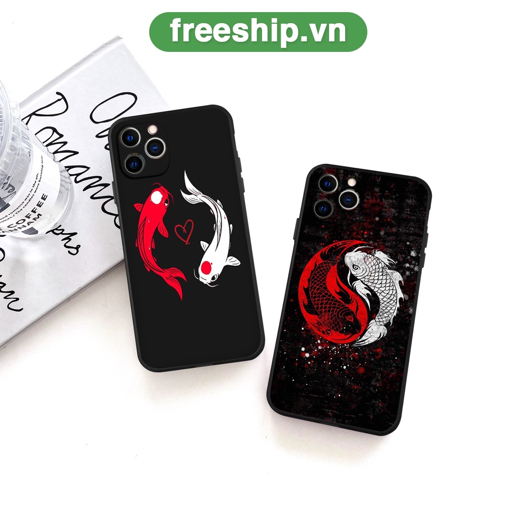 Ốp iphone cạnh vuông BVC Cá chép âm dương siêu đẹp cho 6/6splus/7/7plus/8/8plus/x/xr/xs/11/12/13/14/pro/max/plus/