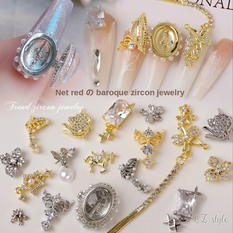 Cung điện phong cách LZ móng tay nghệ thuật zircon trang sức kim cương / Đồ trang sức móng tay dây chuyền hoa sang trọng nhẹ