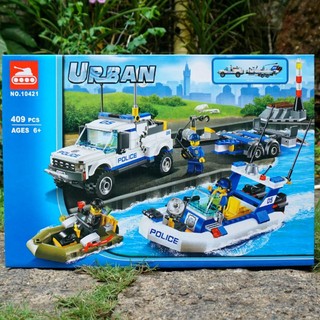 Lắp ráp lari 10421 | xe vận chuyển ca nô cảnh sát | 409 chi tiết