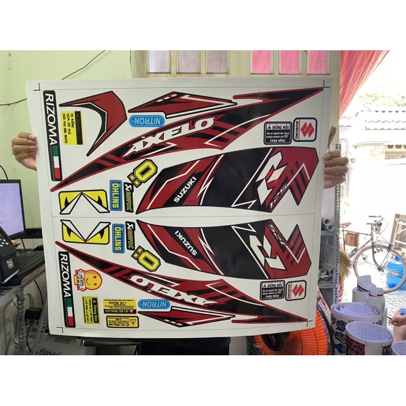 DECAL PVC 5 LỚP CHẤT LƯỢNG CAO Tem rời Axelo mẫu zin đỏ đen y hình