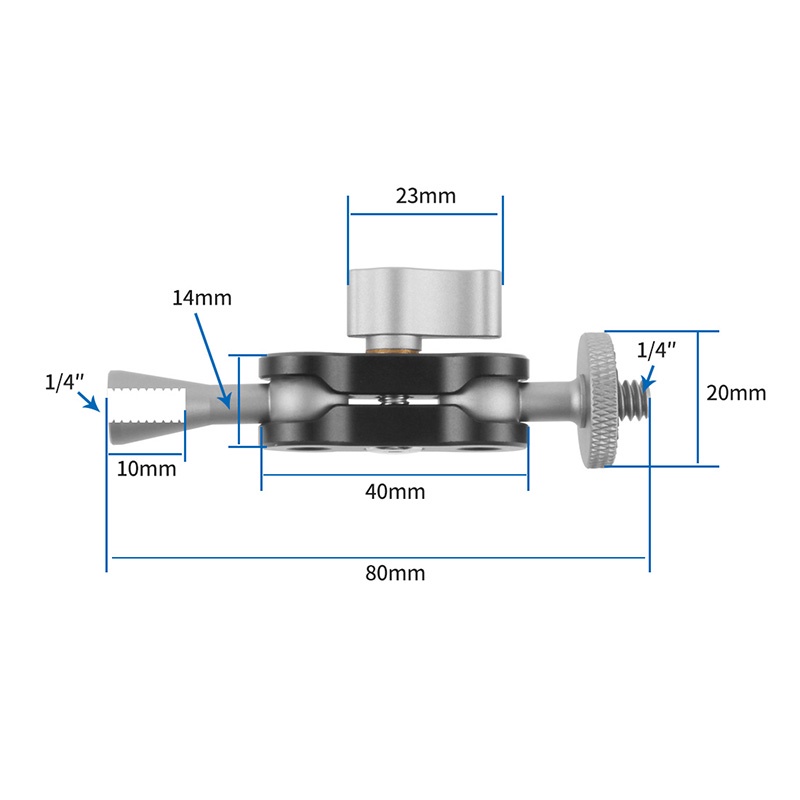 Cánh Tay Đòn Mini Hai Đầu Bi 1 / 4 inch CNC Cho Giá Ba Chân Camera Đèn LED Video