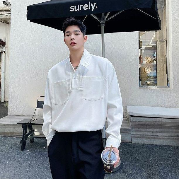 Áo Sơ Mi Tay Dài Cổ Cao Đơn Giản Cá Tính Cho Nam Có 6 Kiểu M-3Xl