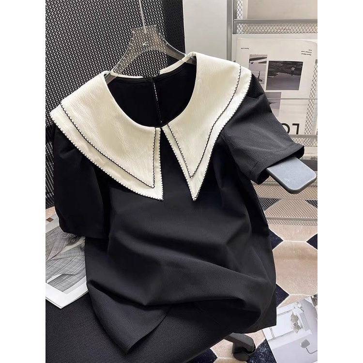 ÁO BIGSIZE NỮ MẬP FASHION ÁO ĐEN CỔ TRẮNG THÊU QUẦN JEAN GIẢ VÁY