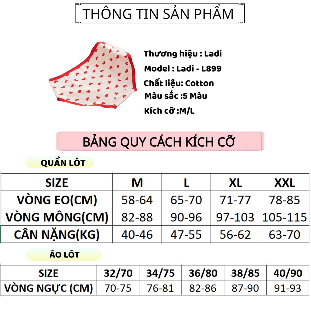 Quần Cotton Nữ Tông Đỏ Đáng Yêu Phối Viền Ren Mềm Mại Thoáng Mát Ladi-L899