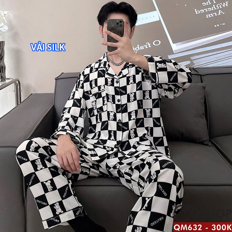 Bộ đồ pijama nam quần dài, tay dài vải silk QSHOP QM630 - QM632