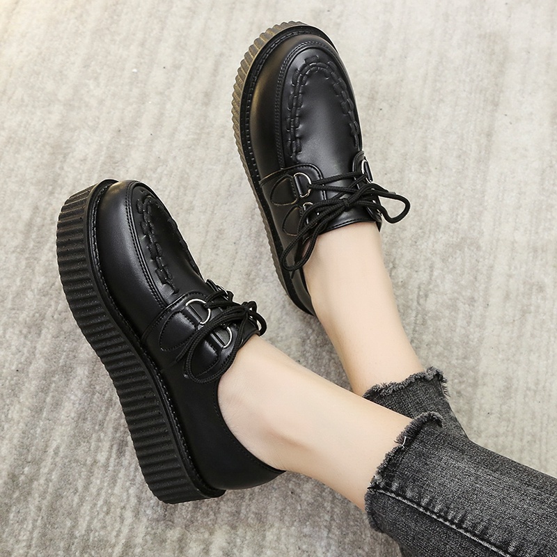 Giày Da Thắt Dây Kiểu retro Phong Cách Hàn Quốc Cho Nữ