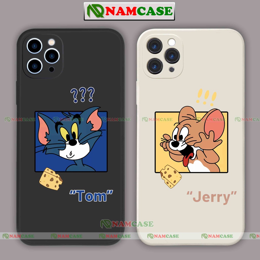 Ốp lưng điện thoại iPhone cặp đôi hoạt hình tom jerry cạnh vuông dẻo cho ip 6/6s/7/8/X/XS/XR/11/12/13/14 Pro Plus Max