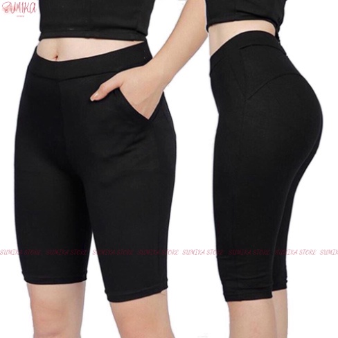Quần legging nữ lửng Choobe vải thun cao cấp biker nữ đùi ngố đồ mặc trong căn nhà dáng ôm bó lưng thun tập gym y - sum