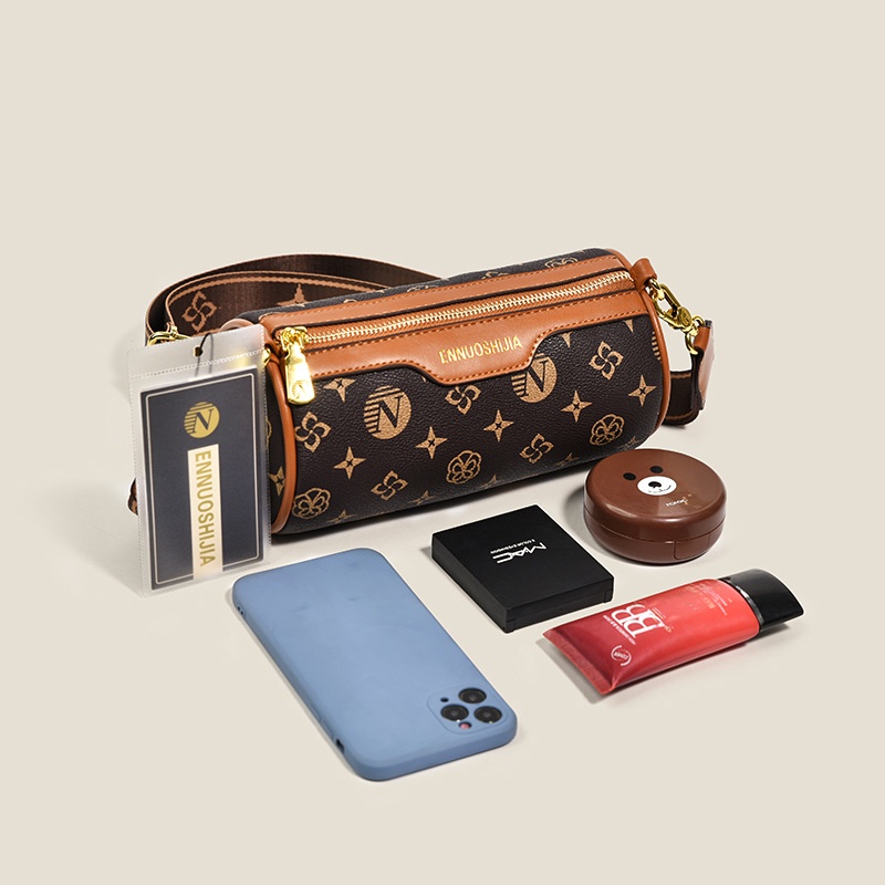 MISCHA Túi Xách Đeo Vai Hình Trụ Họa Tiết Hoa Vintage Cho Nữ