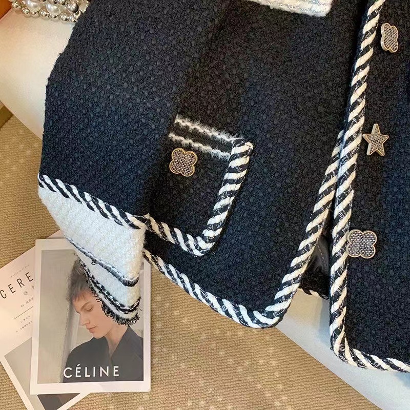 Xiaoxiang Áo Khoác Tweed Cao Cấp Phối Màu Tương Phản Thời Trang Mùa Thu 2022 Cho Nữ