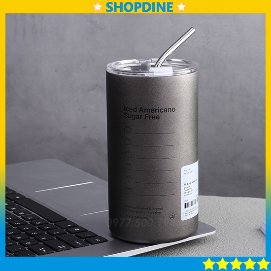 Ly giữ nhiệt americano inox 304, bình giữ nhiệt americano có ống hút, cốc giữ nhiệt 600ml khoảng 8-10h