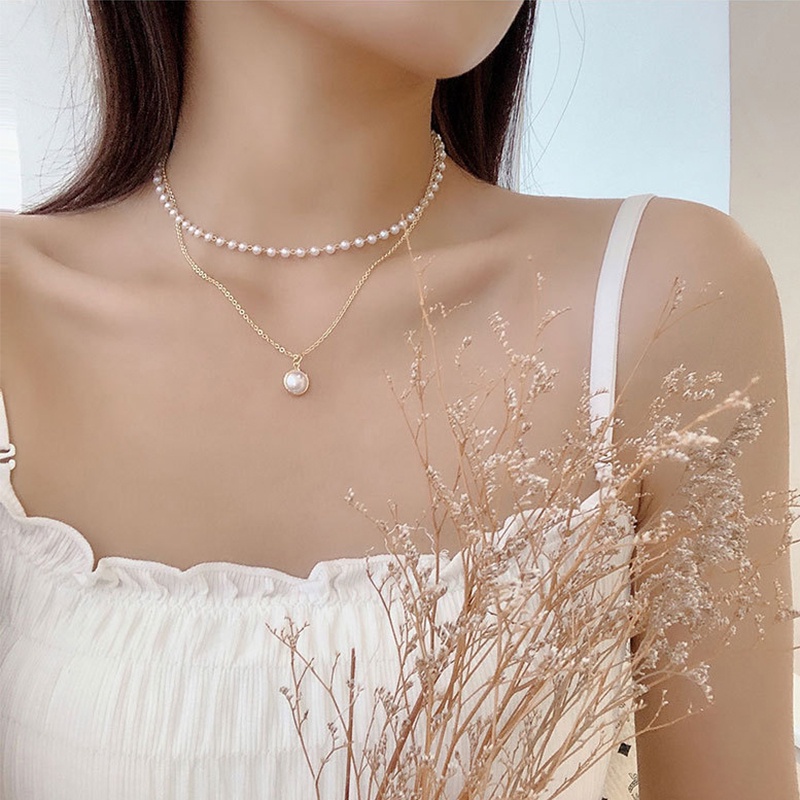 Dây Chuyền / Vòng Tay Hai Lớp Đính Ngọc Trai Thanh Lịch Thời Trang Dành Cho Nữ