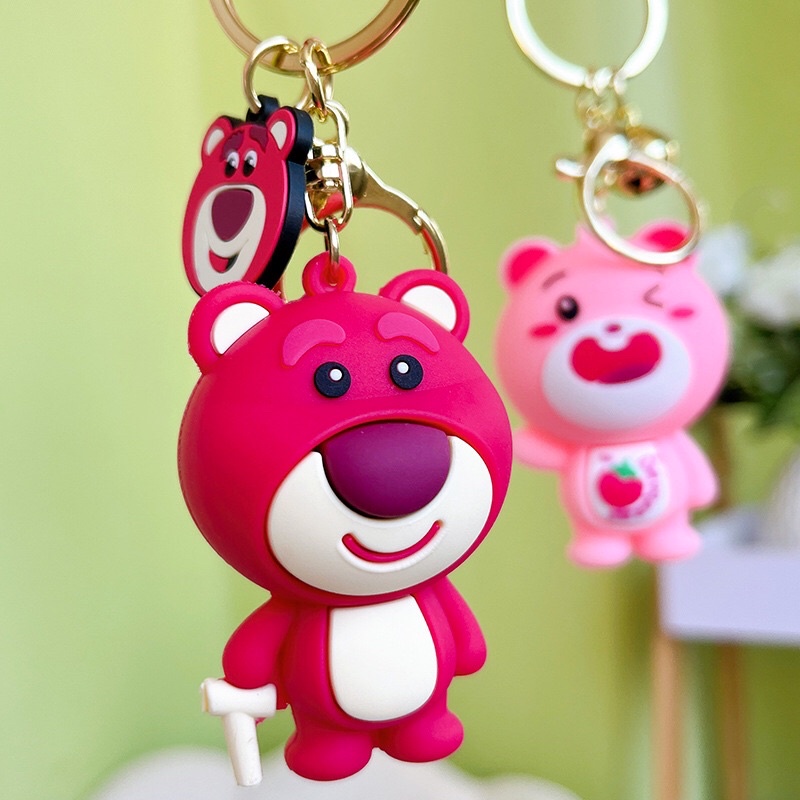 Móc chìa khóa gấu dâu hồng lotso nữ tính dễ thương phong cách hàn quốc De Perier