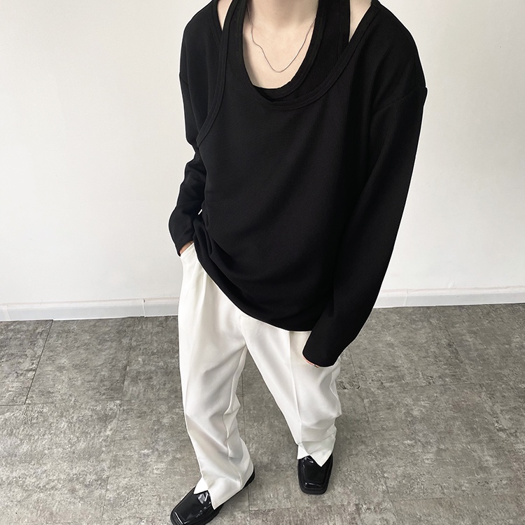 November Áo Thun Tay Dài Giả Hai Lớp Dáng Rộng Phong Cách Hàn Quốc Thời Trang Mùa Thu Cho Nam