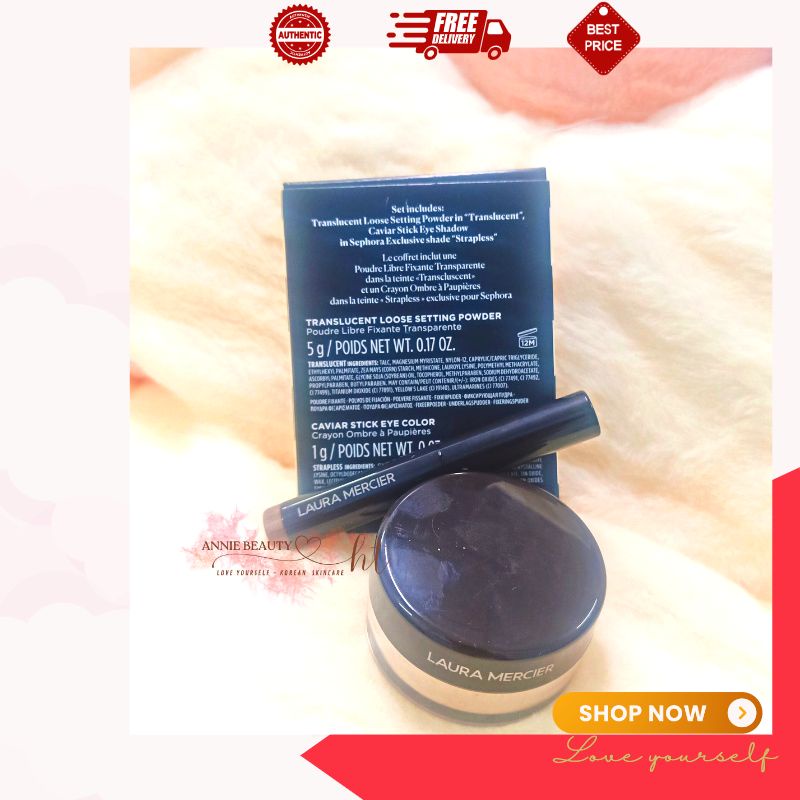 Combo Phấn phủ kiềm dầu và Phấn mắt màu Laura Mercier cho lớp trang điểm hoàn hảo suốt 16 giờ