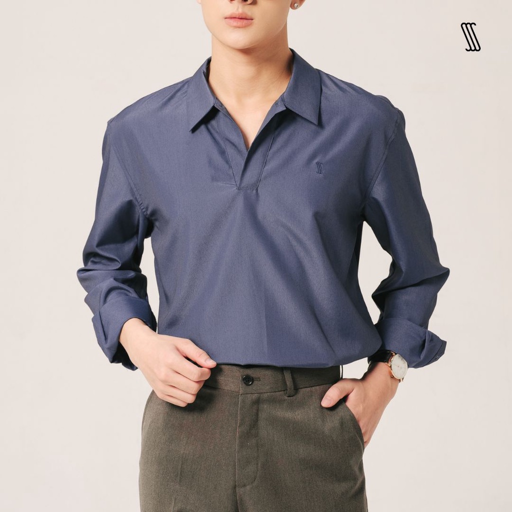 Áo sơ mi nam dài tay SSSTUTTER áo cổ v bổ trụ không cúc hàn quốc RELAX SHIRT