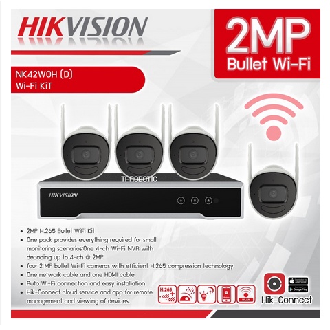 BỘ KIT 4 CAMERA 2M IP WIFI Hikvision NK42W0H  / H265+ / Bullet  2MP BH 24TH