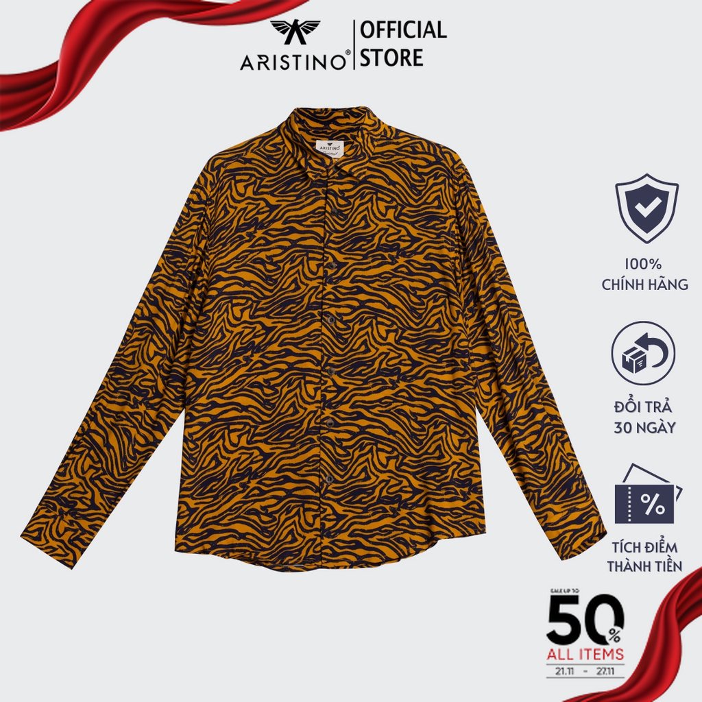 Áo sơ mi nam dài tay ARISTINO tà lượn, dáng Casual fit, thiết kế họa tiết in tràn thân năng động, lịch lãm - ALSM1309
