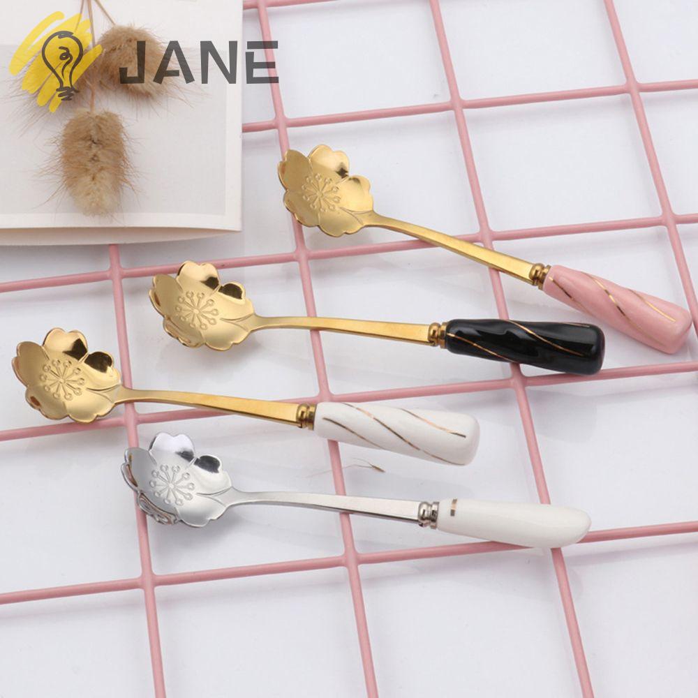 Muỗng thép không gỉ đầu gốm thiết kế hình hoa hồng đa năng tiện lợi