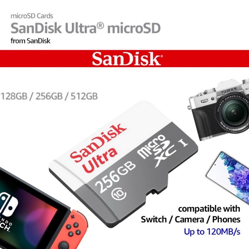 Thẻ nhớ SanDisk Ultra class 10 UHS-1 TF Card dung lượng 64/128/256/512GB tốc độ cao 100mb/s, chuẩn Micro SD cho camera, điện thoại | BigBuy360 - bigbuy360.vn