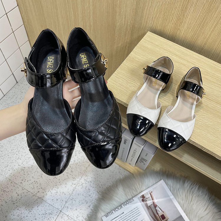Giày cao gót nữ 1.5 cm mũi tròn dây quai ngang cài da bóng đế chống trơn trượt &6603