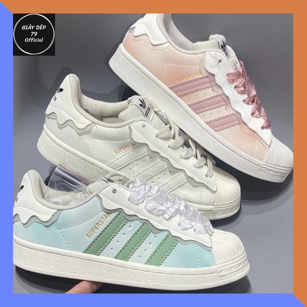 Giày Adidas Superstar Nữ Sò 3 Màu Kem, Hồng, Xanh, Giày thể thao Adidas Sò Trắng bản Classic cực xinh xắn xịn xò f