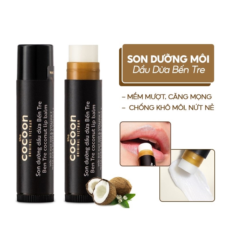 Son Dưỡng Dầu Dừa Cocoon Ben Tre Coconut Lip Balm With Shea Butter & Vitamin E 5g