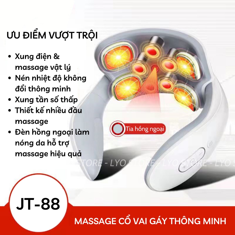 Máy massage cổ vai gáy cao cấp JT-88 công nghệ xung điện kết hợp massage vật lý, 9 đầu matxa, chườm nóng &amp; hồng ngoại