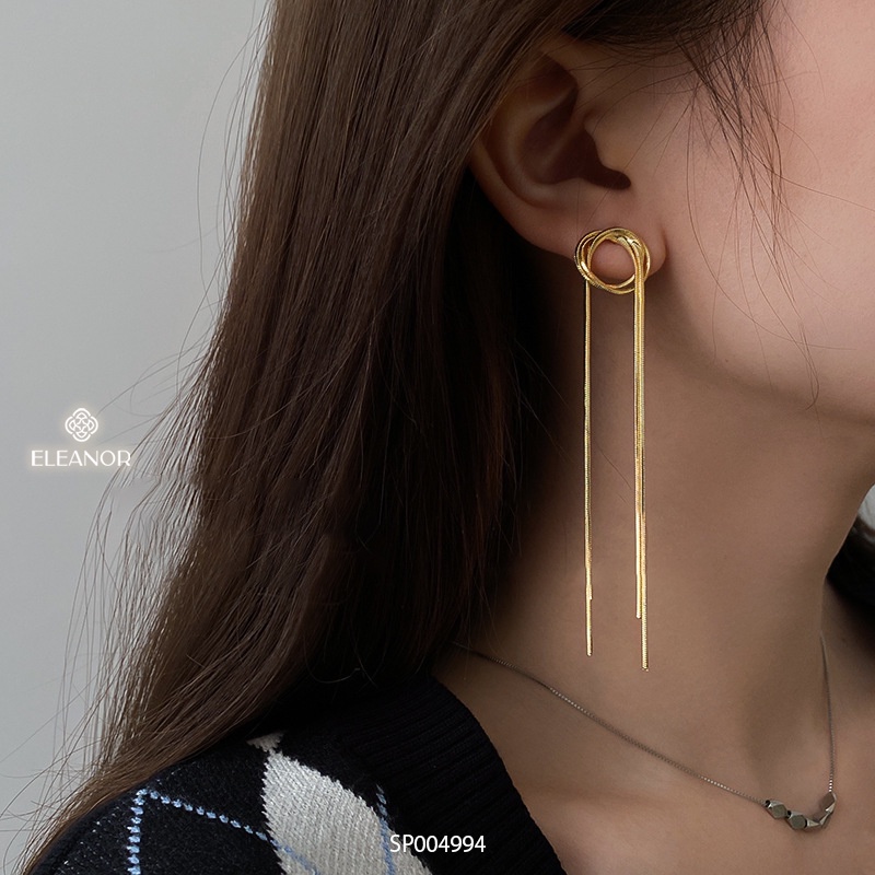 Bông tai nữ dáng dài Eleanor Accessories hình tròn phối tua rua phụ kiện trang sức 4994