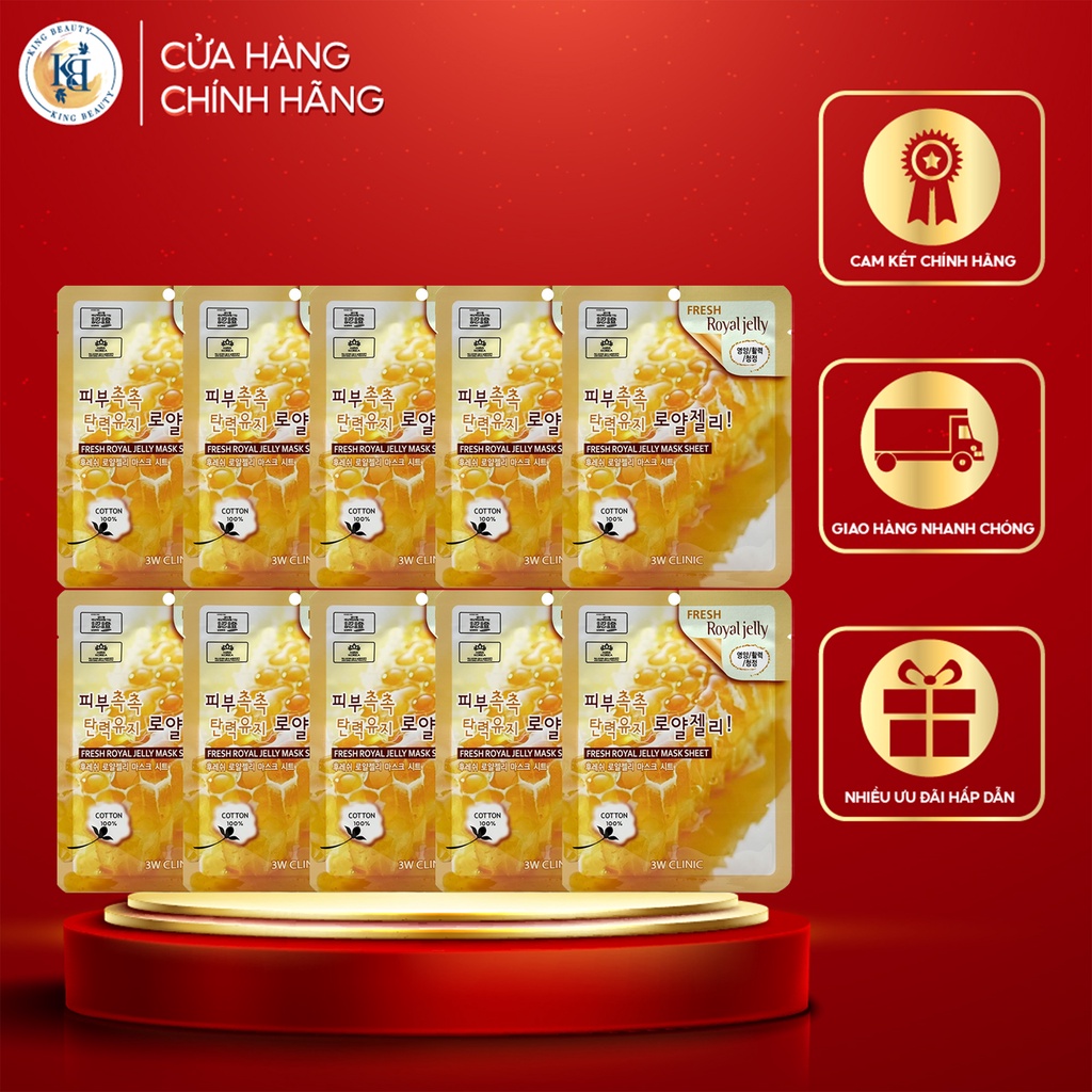 Combo 10 Mặt nạ dưỡng da sữa ong chúa 3W Clinic Royal Jelly Mask Sheet 23ml x 10