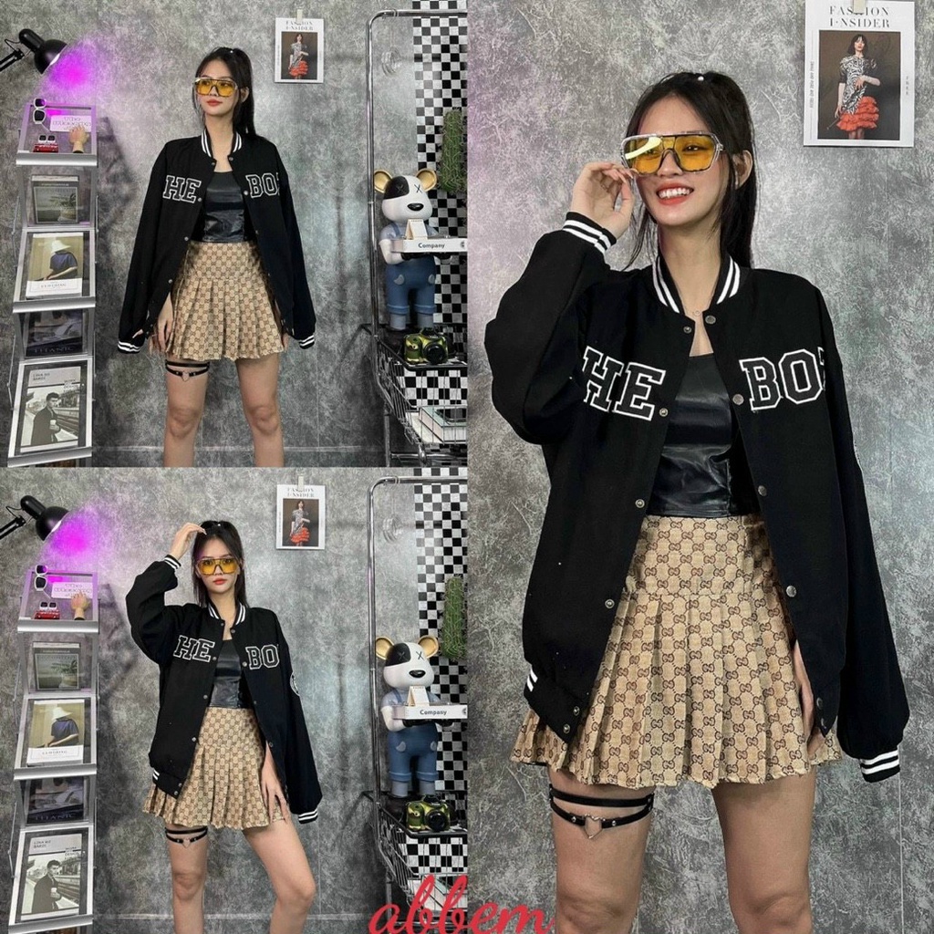 (Sale FreeShip) Aó khoát bomber from rộng,áo da lộn nút bấm in chữ nổi,hàng chuẩn shop