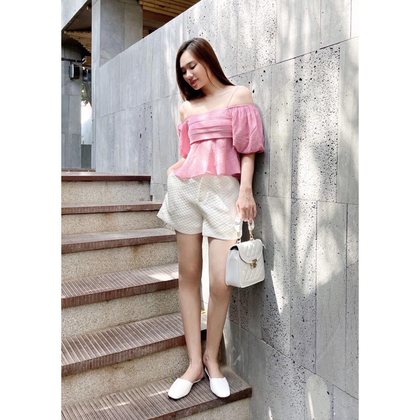 Áo kiểu dây trễ vai xếp 2 lớp thời trang GAGO màu hồng GA4188