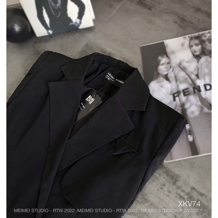 Áo váy cổ vest đính cúc