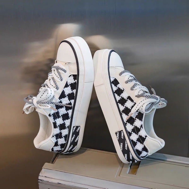 Giày thể thao caro,giày sneaker, 2 màu be đen hàng đẹp
