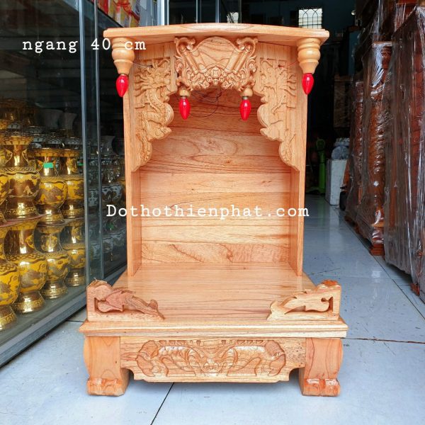 Bàn thờ thần tài ông địa gỗ xoan ngang 40 cm quỳ hộp