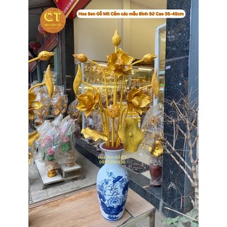 🌺 Hoa Sen Gỗ Mít Cắm Bình Sứ 🌼