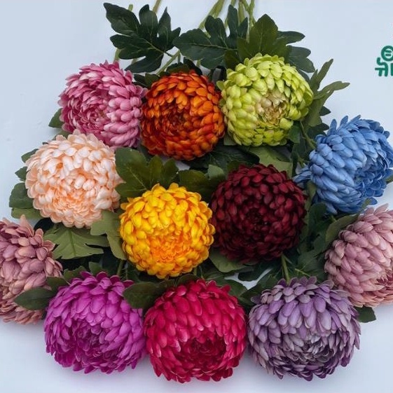Hoa giả hoa cúc mẫu đơn giả nhiều sắc màu rực rỡ cúc đại đoá hoa trang trí decor trang trí phòng khách nhà cửa HL006