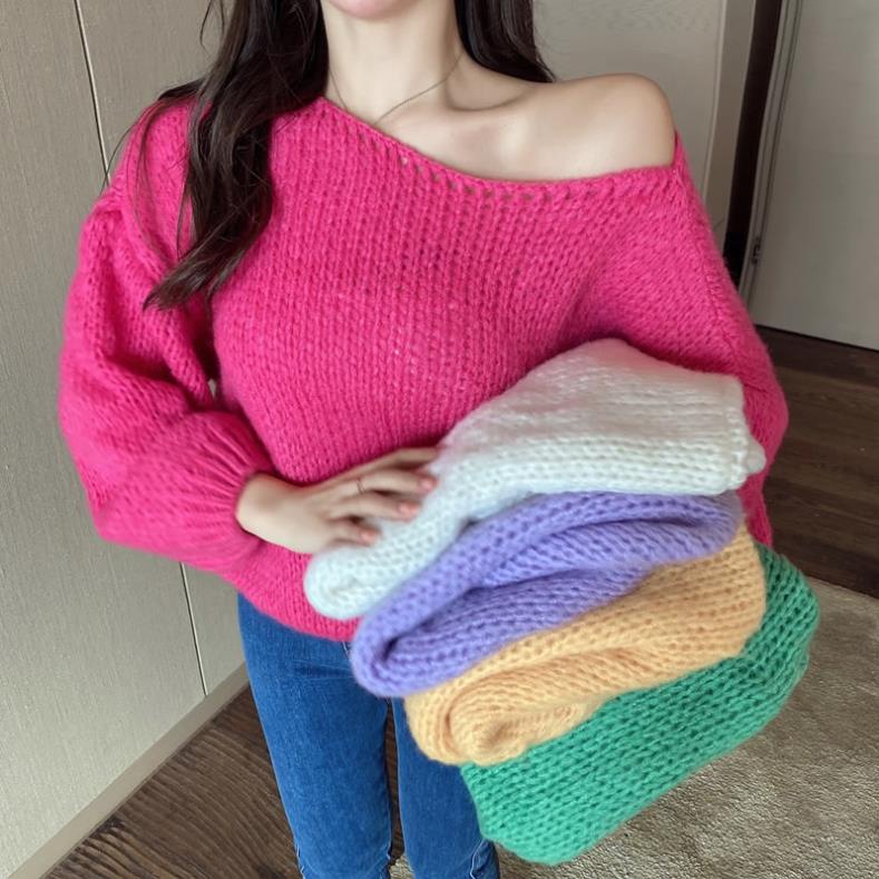 Áo len lệch vai ulzzang Hàn Quốc, áo len nữ chui đầu A960