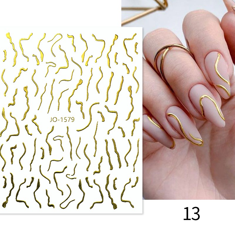 Miếng dán trang trí móng tay BORN PRETTY họa tiết kẻ sọc/ hình học 3D màu vàng / bạc