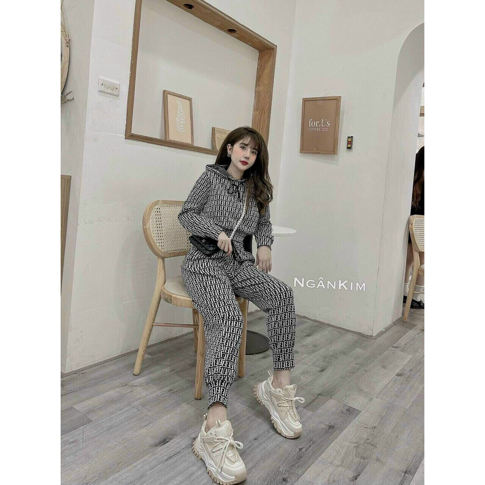 Đồ bộ nữ đi chơi cá tính, set đồ nữ 2 món quần dài ống túm kèm áo hoodie nữ hot trend