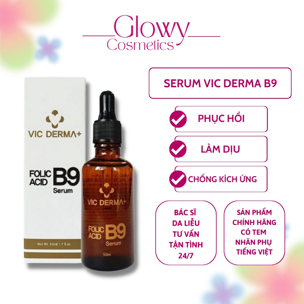 Tinh Chất Làm Dịu, Phục Hồi Da Vic Derma+ Folic Acid B9 Serum 50ml - Glowy Cosmetics