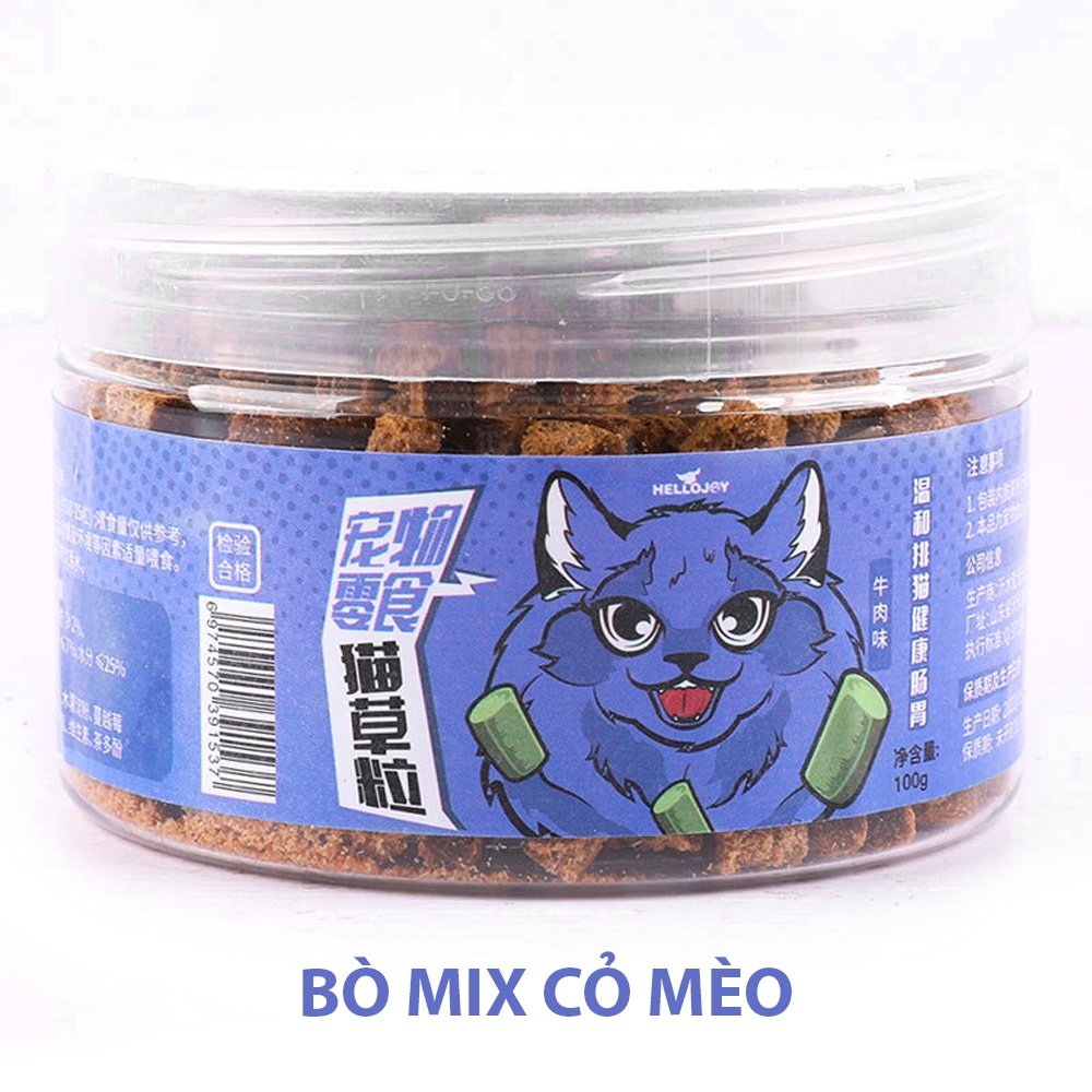 Thức ăn đông khô thịt gà viên,bò viên, cá hồi viên mix canip cho mèo Hello Joy  100g