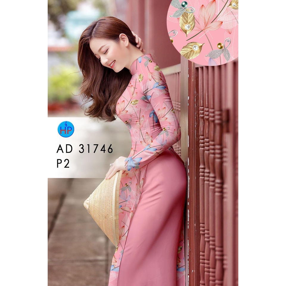 Vải may áo dài lụa tằm ý loại cao cấp, mẫu in 3D họa tiết lá rơi nhẹ nhàng