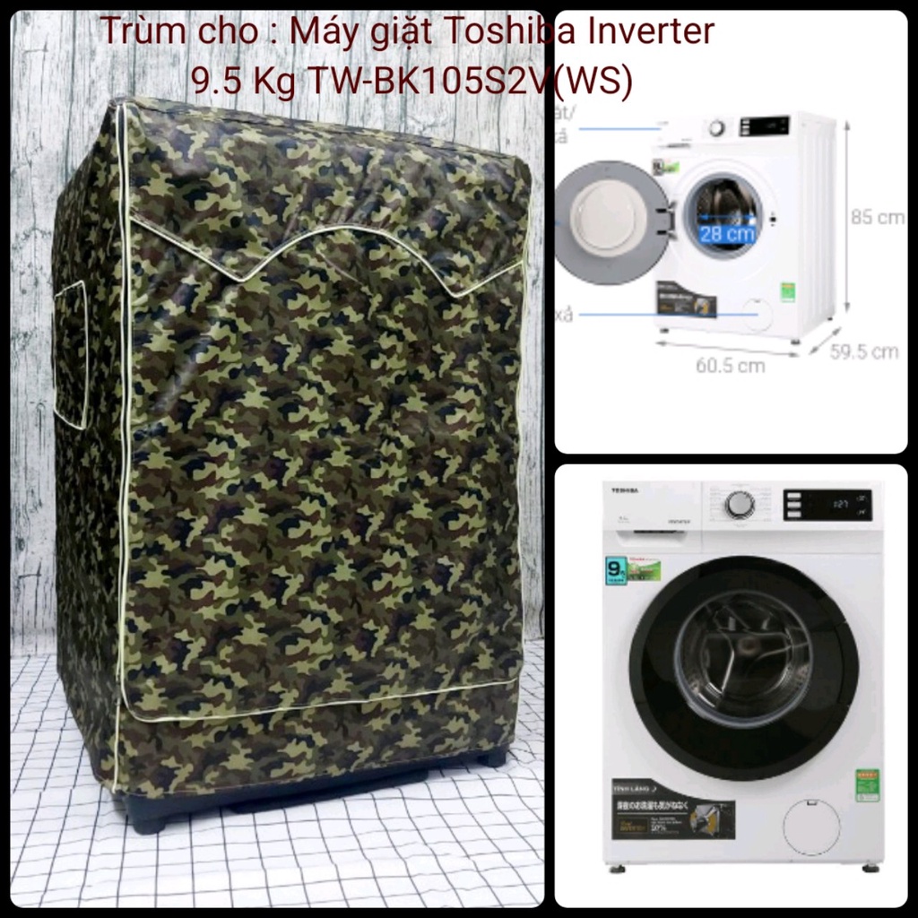 (Dành cho Toshiba Inverter từ 8.5-10.5kg) Áo trùm Máy giặt Cửa Ngang, Vải Dù oxford PVC 210D chống thấm nước cao cấp