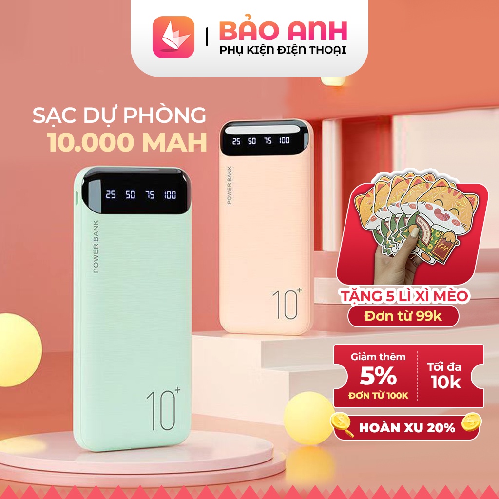 Sạc dự phòng 10000mah chính hãng WP-161, pin sạc dự phòng sạc 2 thiết bị cùng lúc, sạc nhanh 2.1A