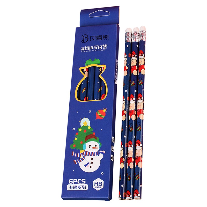 Set 6 Bút Chì Vẽ Kèm Hộp Đựng Họa Tiết Giáng Sinh